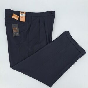 Haggar Suit Up System Dress Pants Mens 40x29 Polyester Navy Solid Pleated Cuffed